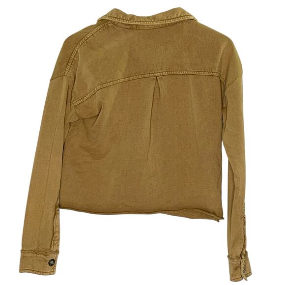 Anthropologie XS Pilcro Classic Shirt Jacket Womens Cropped 100% Cotton Tan - Picture 2 of 11